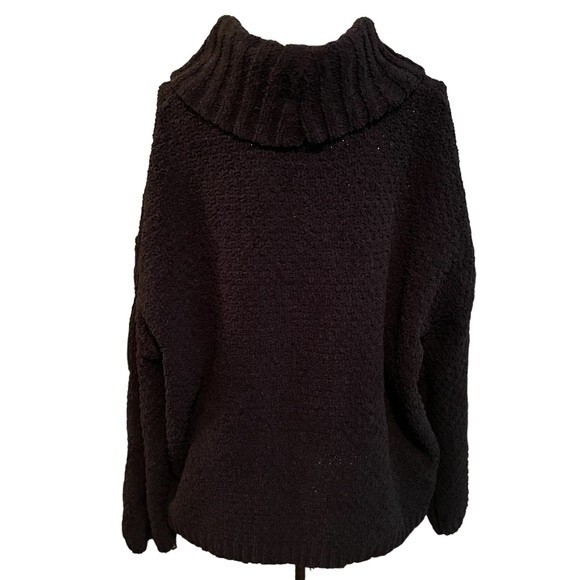 Seven7 Cable Knit Cowl Neck Chenille Chunky Black Balloon Sleeve Sweater Large - Picture 3 of 6